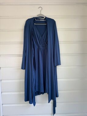 Blue Wrap-Style Maternity Women’s Pajamas